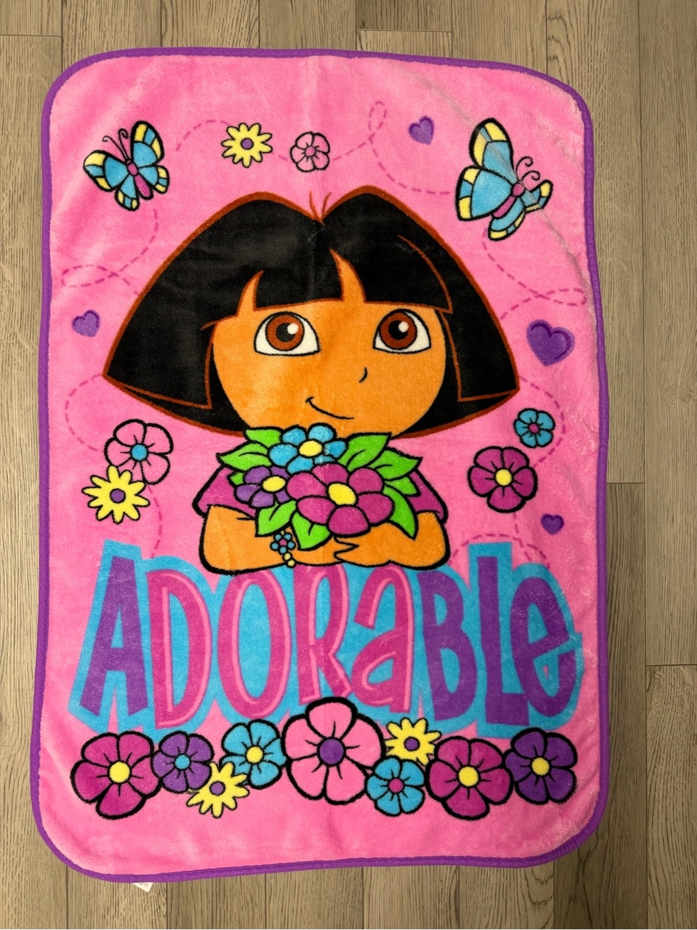 Vintage Y2K Dora Kids Pink "Adorable" Plush Throw Blanket